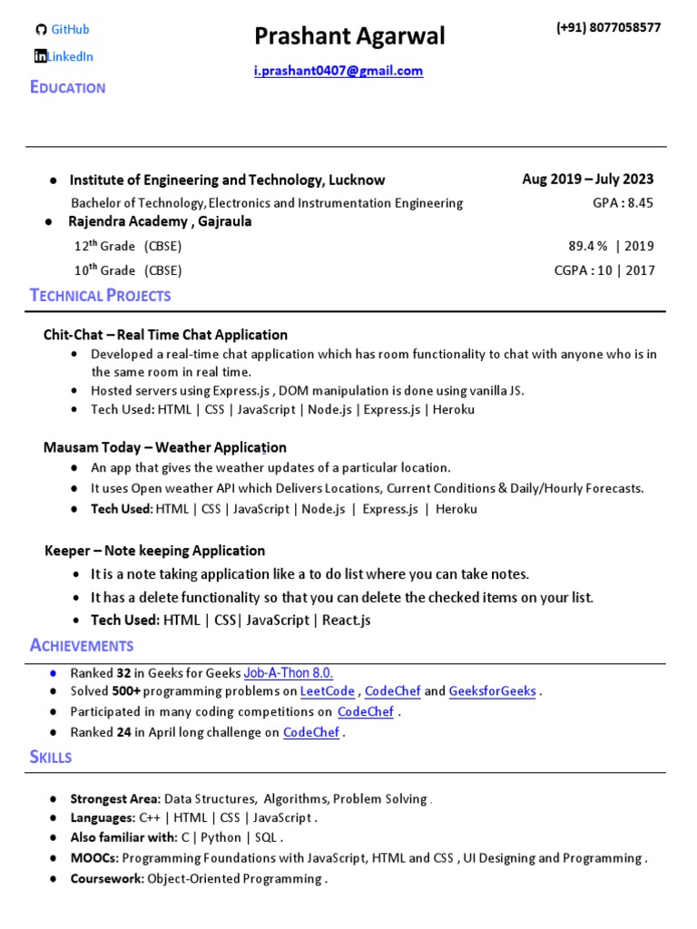 Prashant Agarwal's Tech Portfolio | PDF
