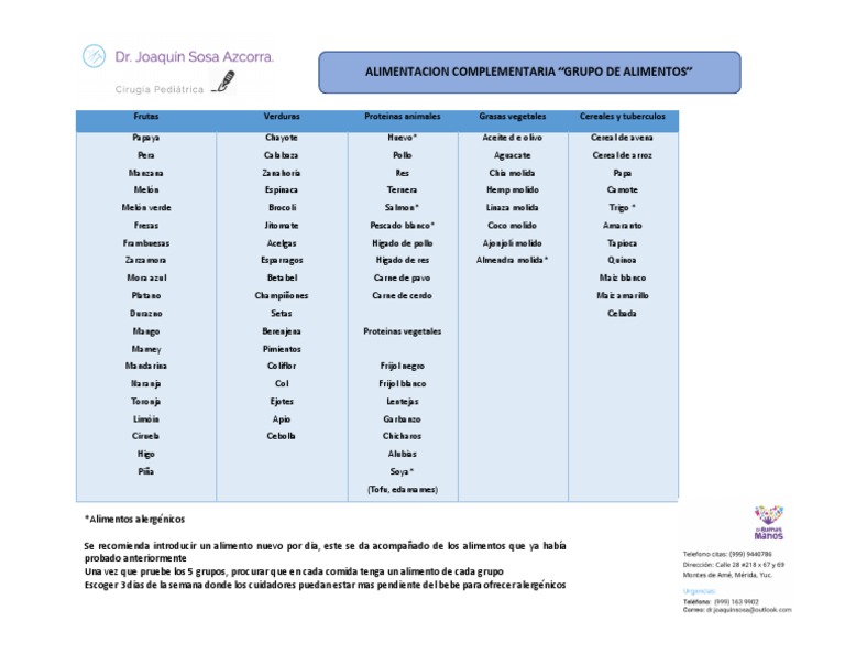 Alimentos para la Alimentación Complementaria | PDF
