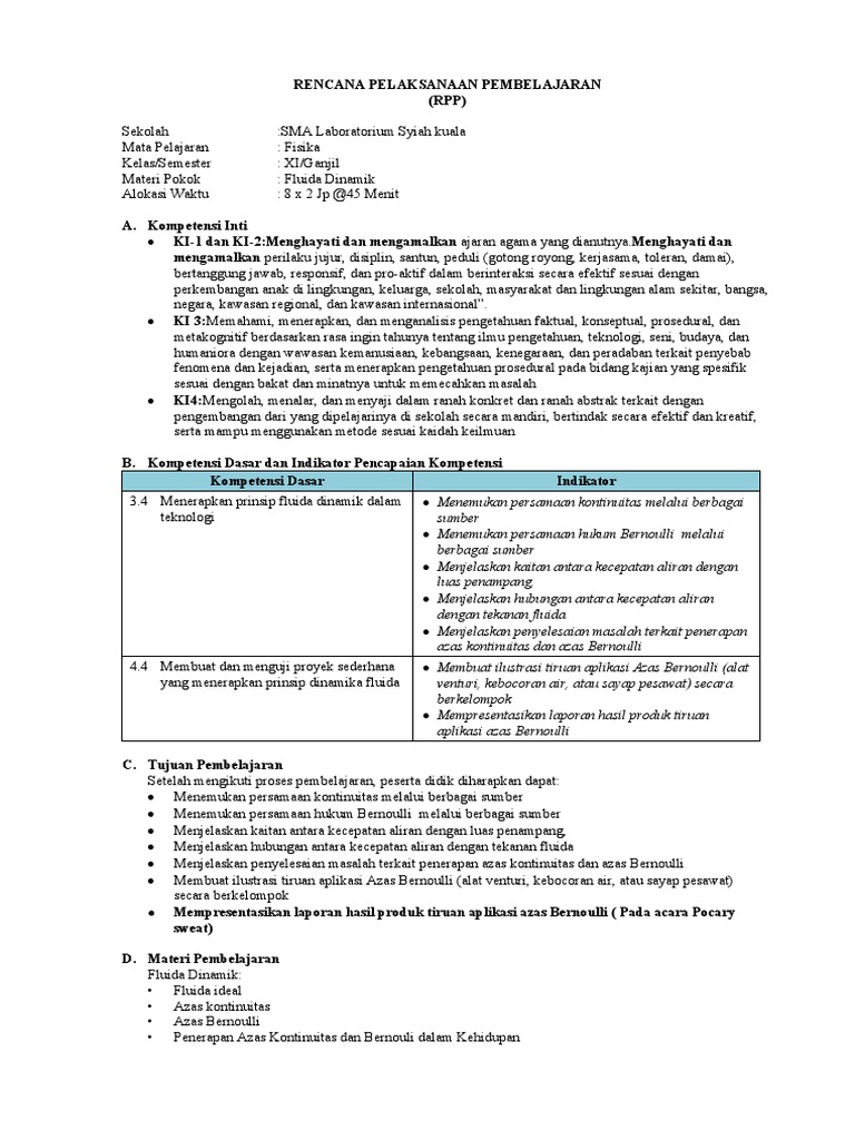 RPP Fluida Dinamis | PDF