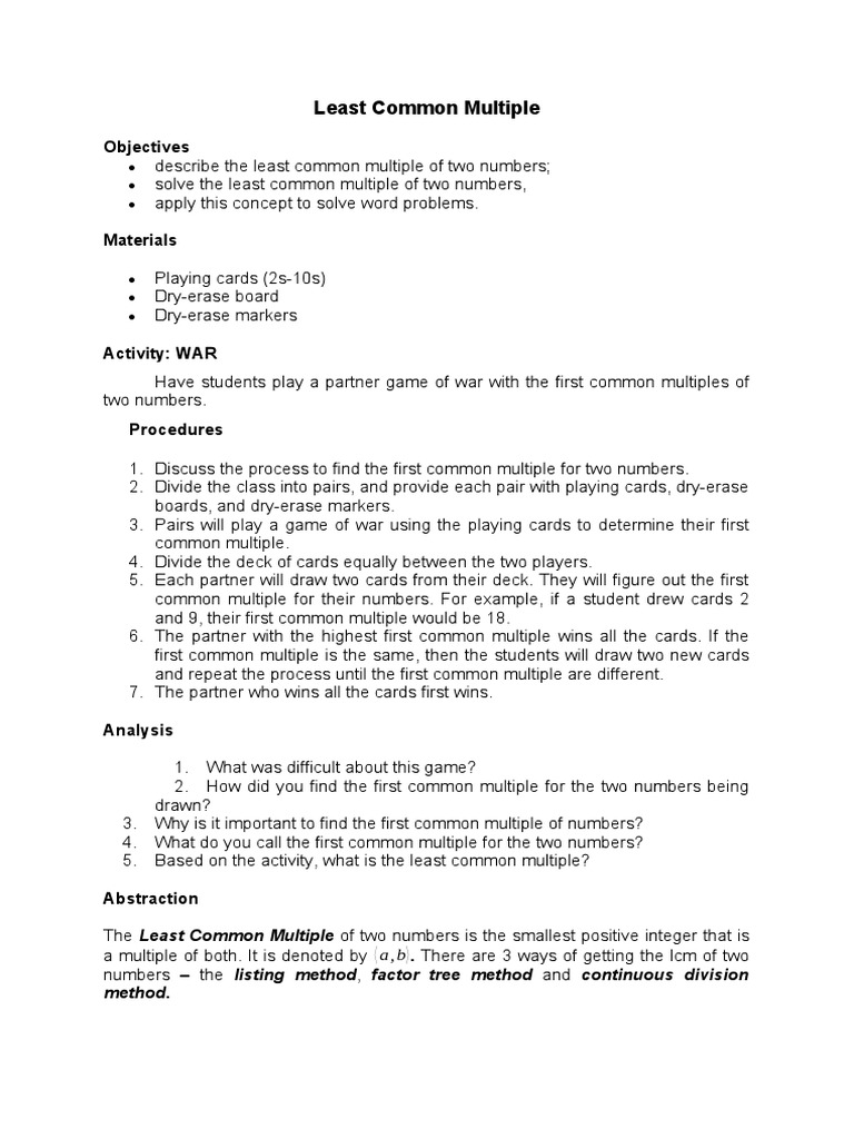 Least Common Multiple: Objectives | PDF