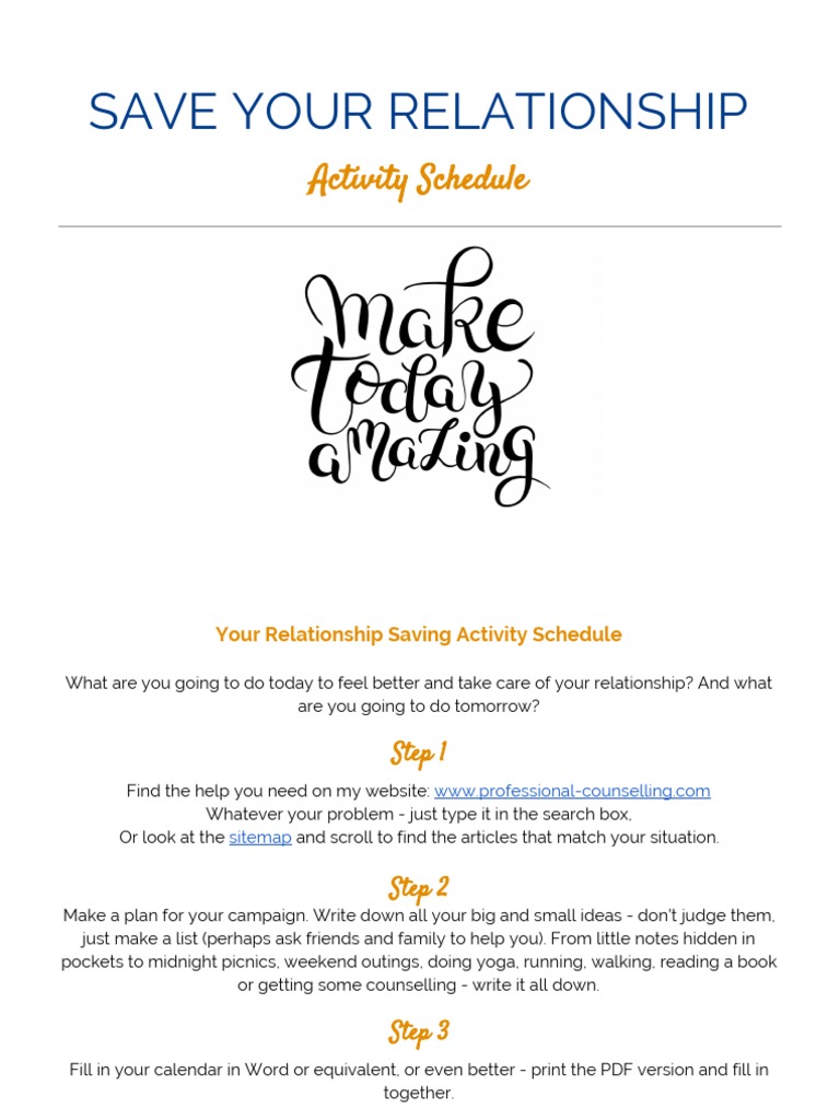 Relationship Saving Activity Plan | PDF