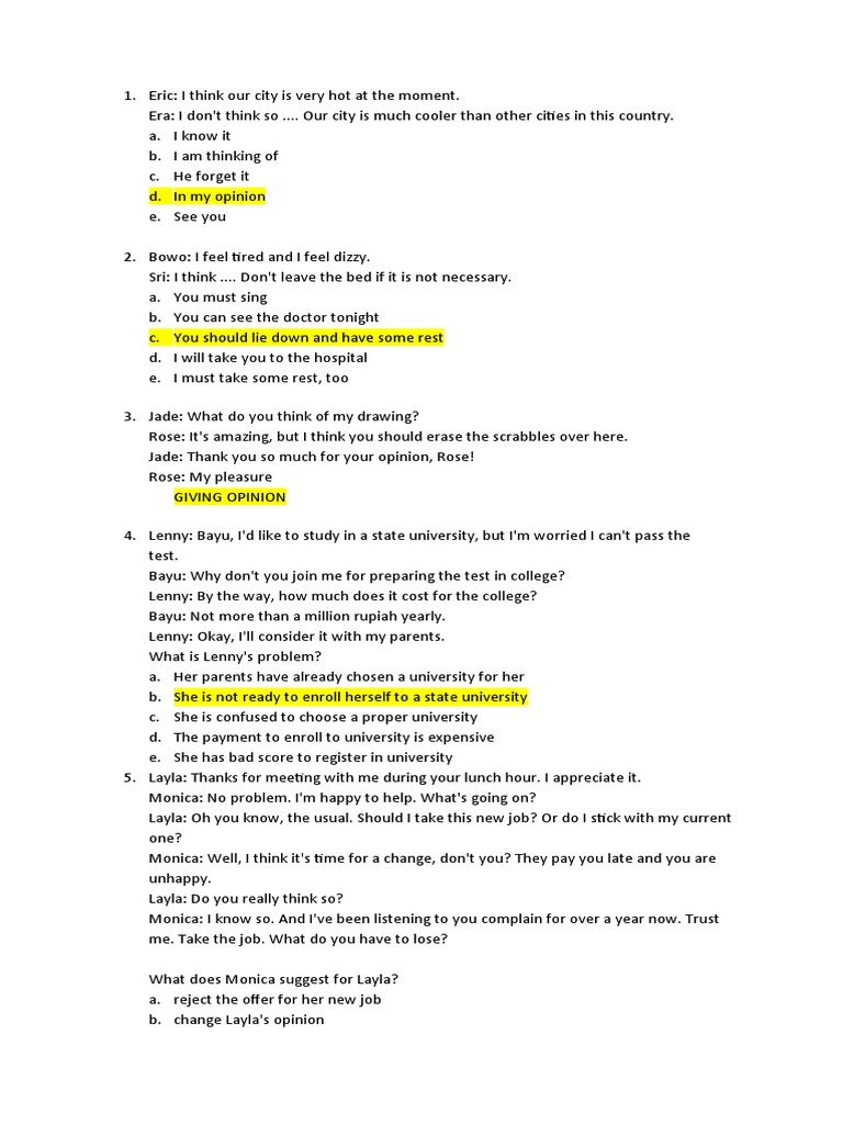 Dialogue Completion and Opinion Sharing | PDF | Telephone | Radio