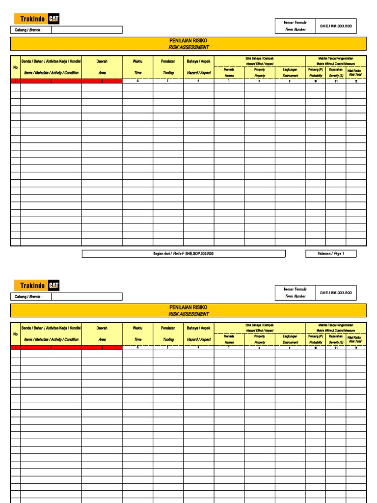 Risk Assessment Form SHE.FRM.003.R00 | PDF