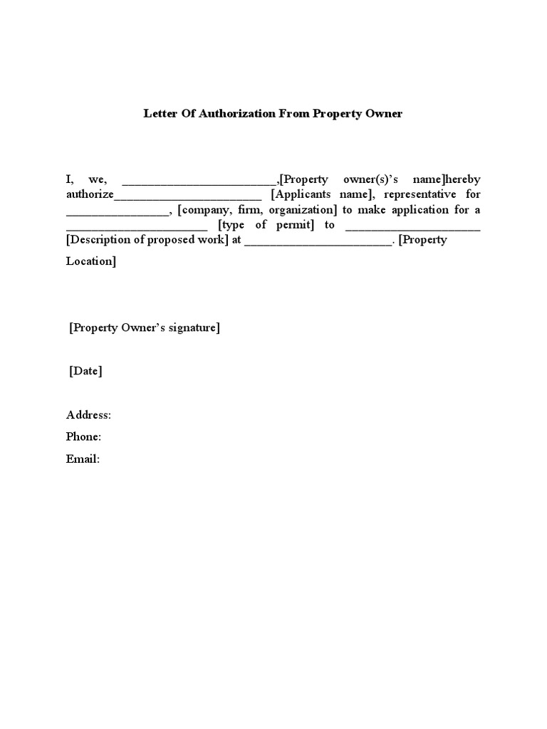 Property Owner Authorization Letter | PDF
