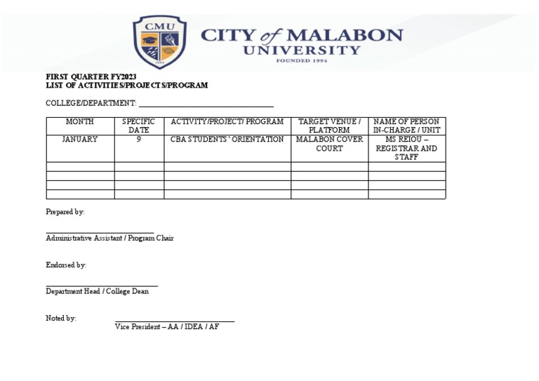 Template List of Activities PDF