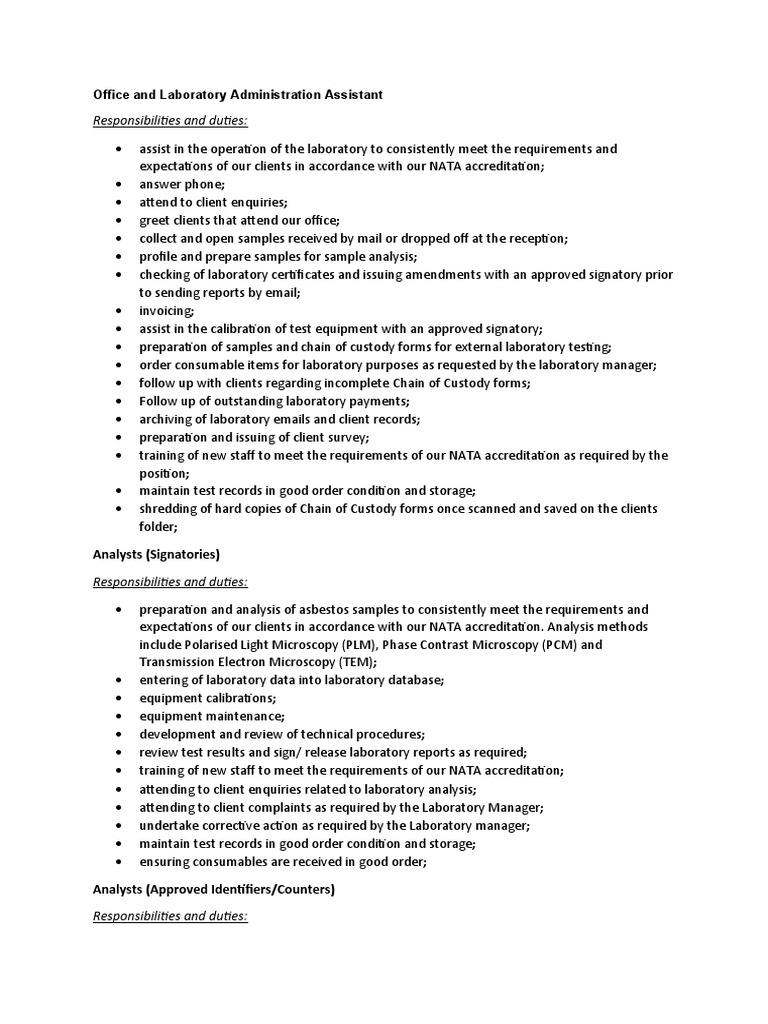 Laboratory Position Descriptions PDF Transmission Electron