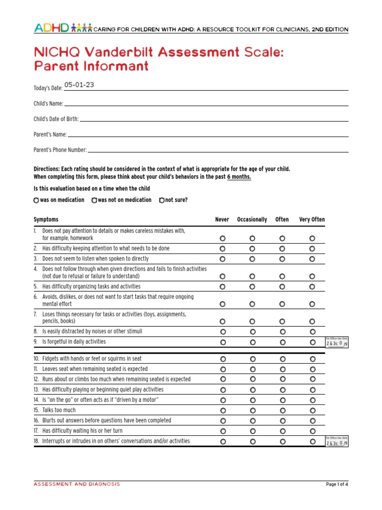 NICHQ Vanderbilt Parent Assessment Tool | PDF | Tourette Syndrome ...