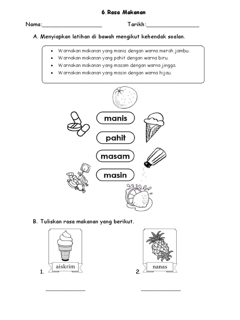 Latihan Mengenal Rasa Makanan | PDF