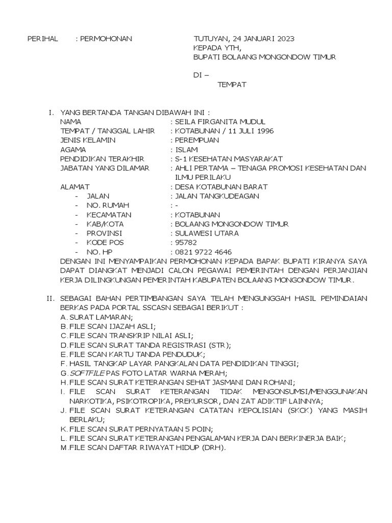 Surat Lamaran PPPK 2023 | PDF