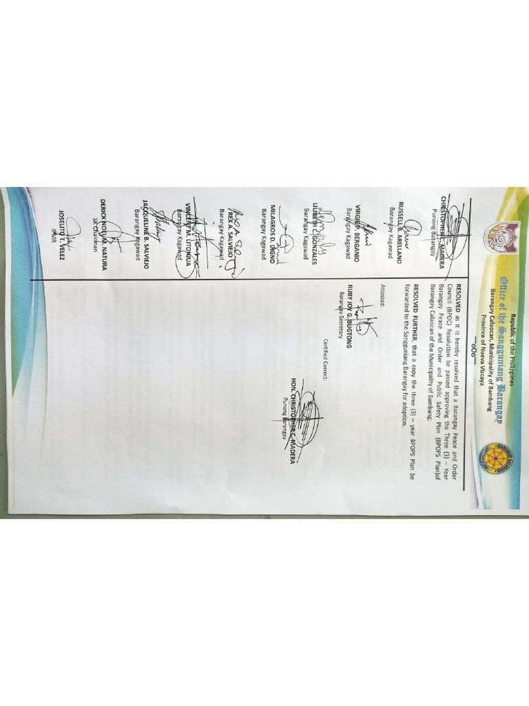 Barangay Calaocan Resolution Bpoc Plan 20232025 PDF