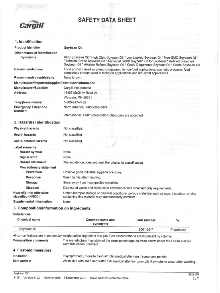 MSDS Soybean Oil PDF