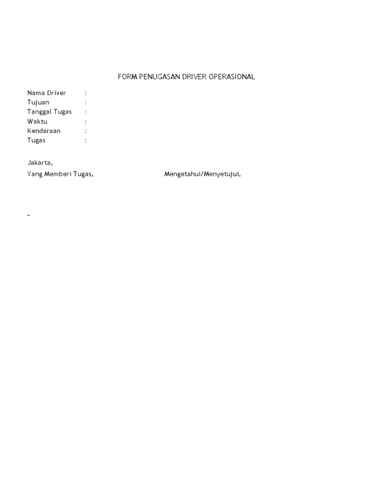 Form Penugasan Driver | PDF | Bisnis