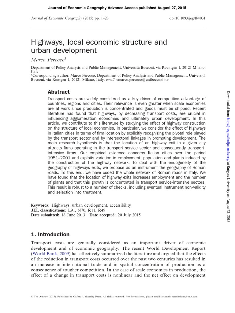 Highways' Impact on Italian Urban Growth | PDF | Fixed Effects Model ...
