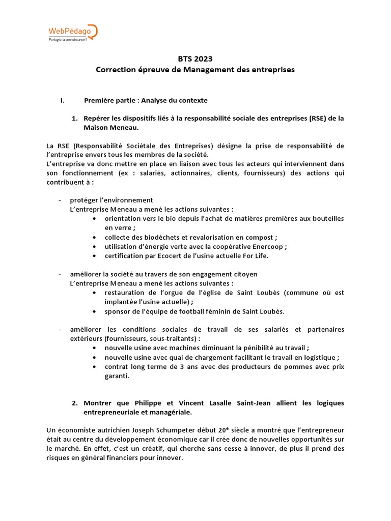 Correction BTS Management 2023 | PDF