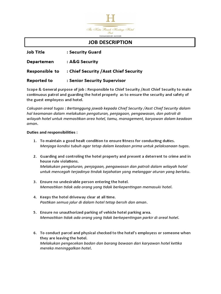 Job Description Security Guard ( Original ) PDF