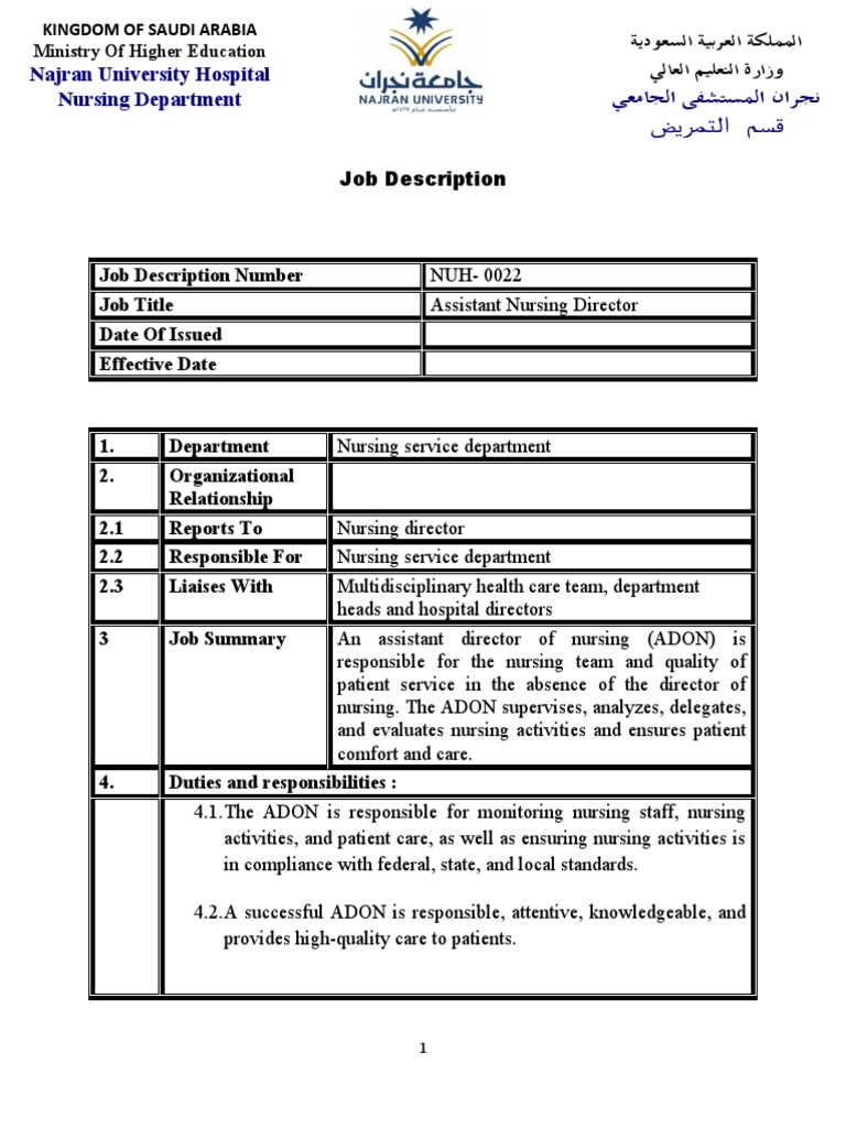 Adon Job Description PDF Nursing Health Care