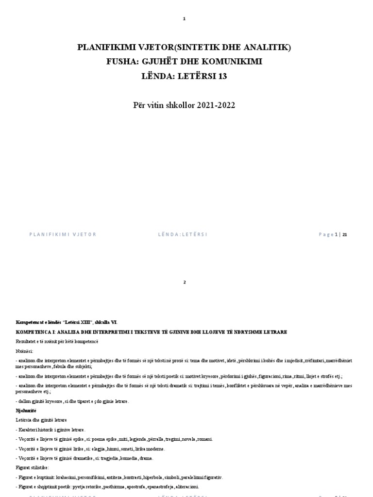 Planifikimi Letersi 13 2022 | PDF
