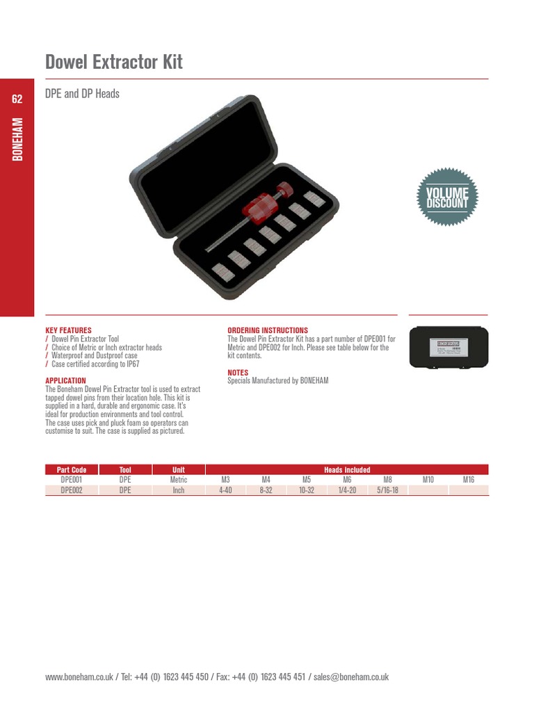Dowel Pin Extractor Tool Kit Overview | PDF