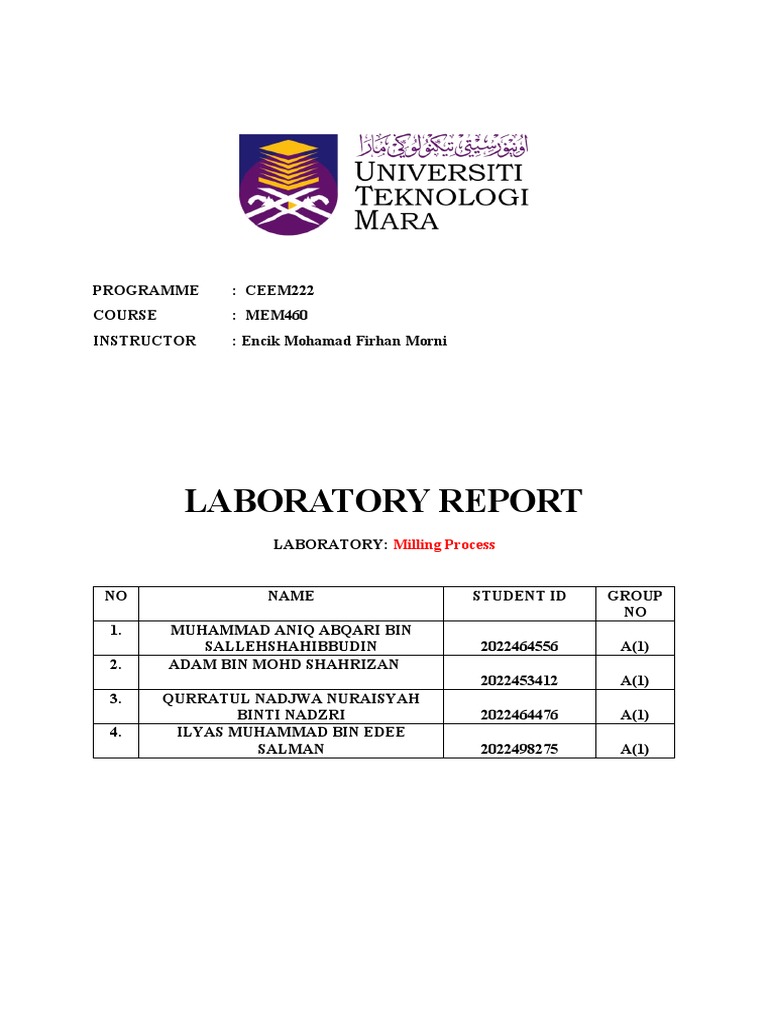 Milling Process Laboratory Report | PDF | Art | Technology & Engineering