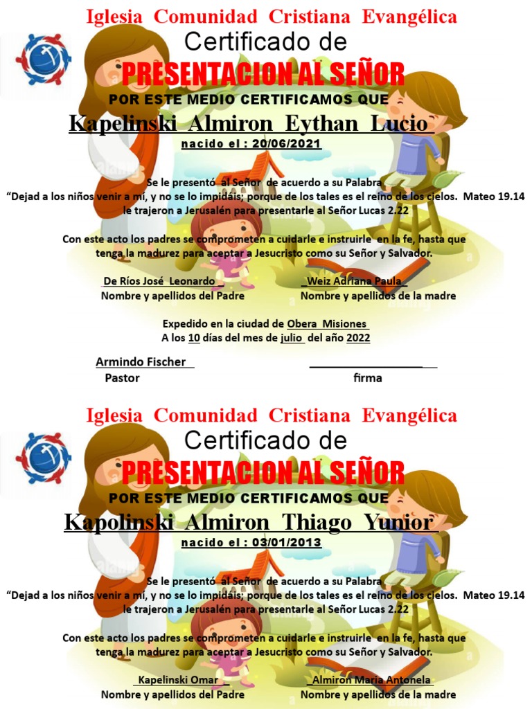 Certificado de Presentacion NIÑOS GRANDES | PDF