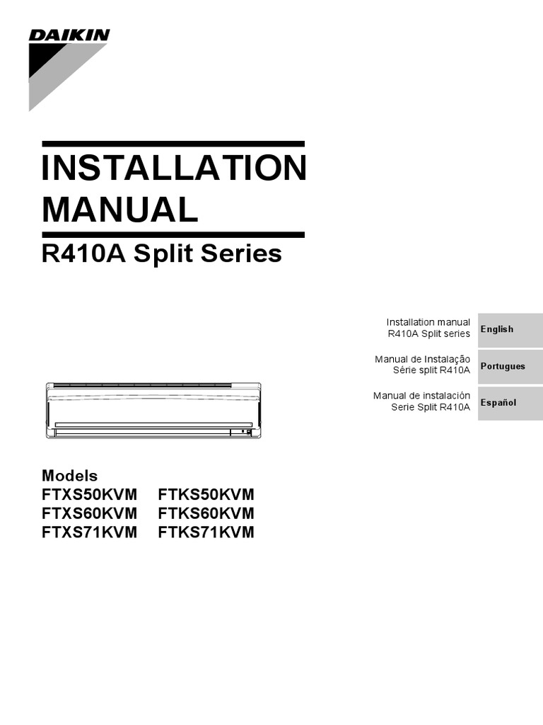 Manual de Instalação R410A Daikin | PDF | Ar condicionado | Parafuso