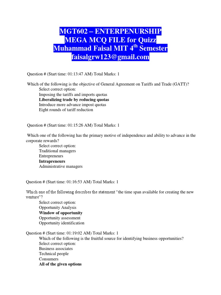 MGT602 Master File For Quizzes by FaisalDar Download Free PDF