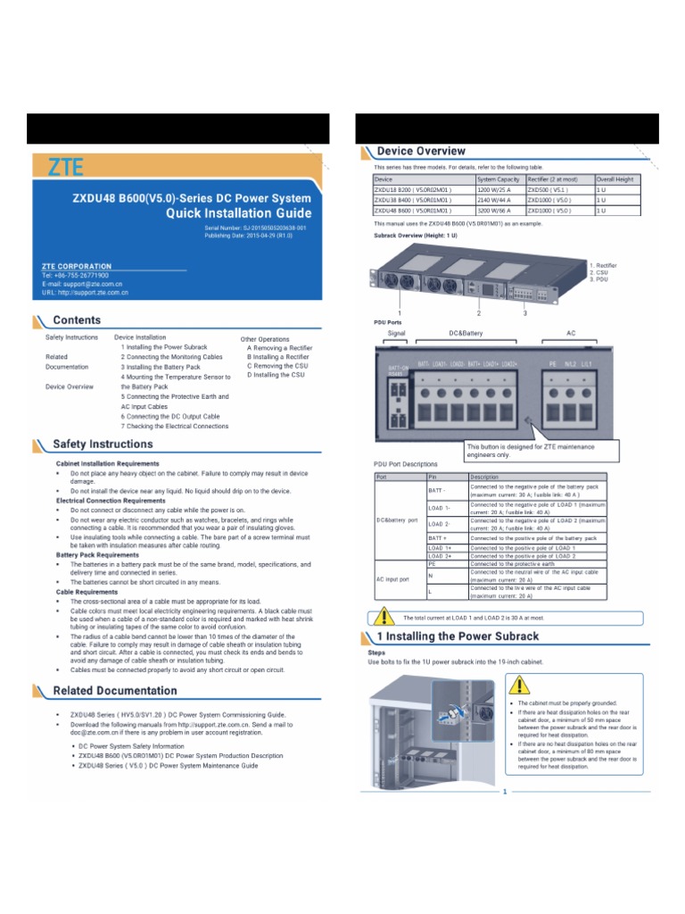 ZXDU48 B600 (V5.0) - Series DC Power System Quick Installation