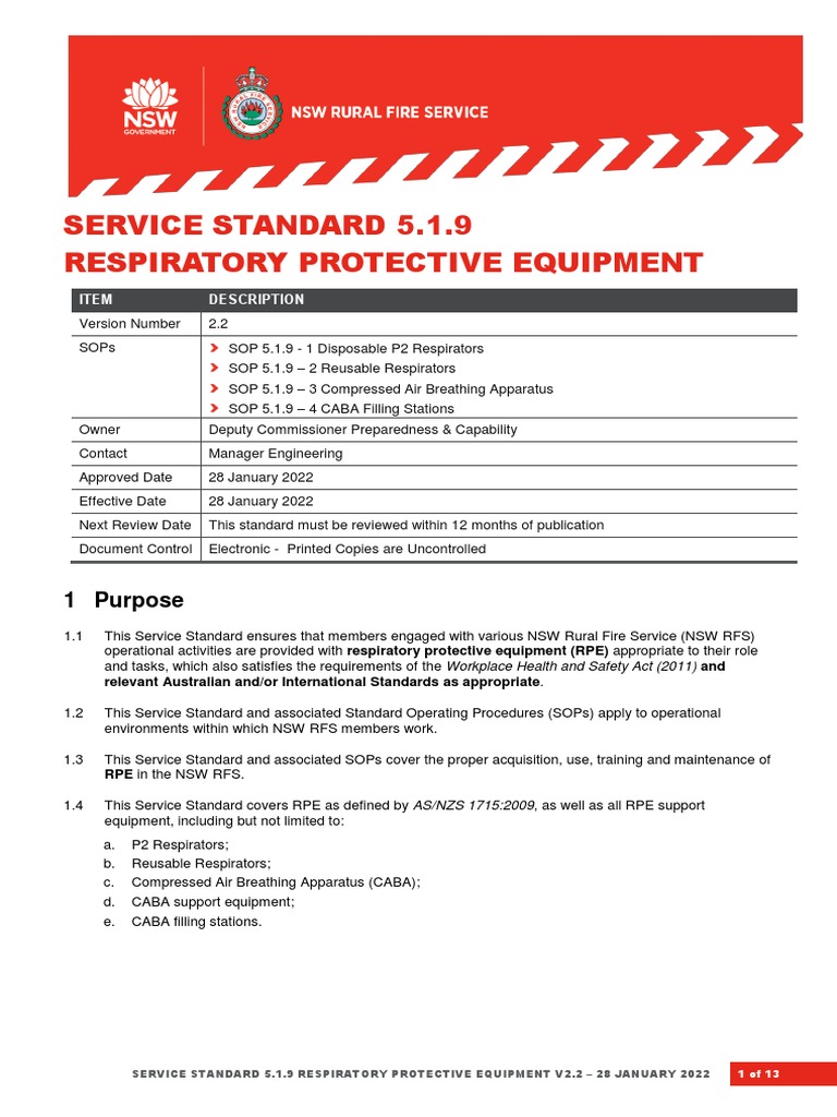 NSW RFS Respiratory Equipment Standard | PDF