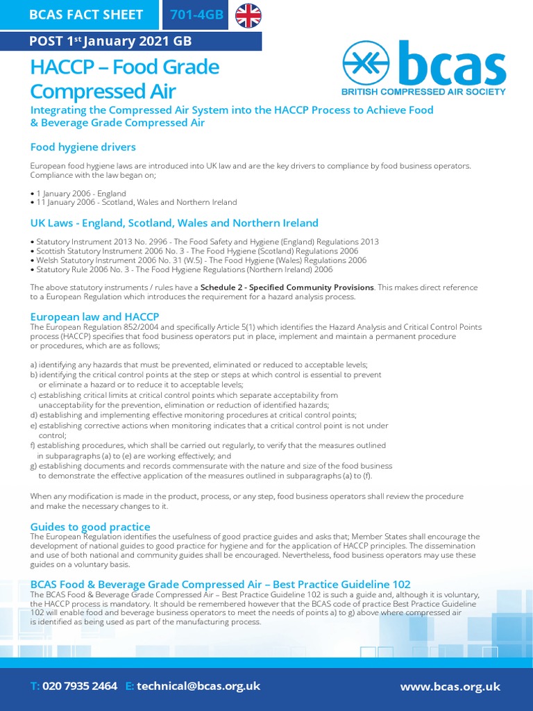 Fact Sheet 701-4 Food Grade Compressed Air - LR | PDF | Hazard Analysis ...