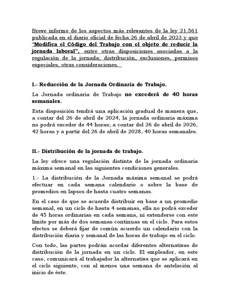 Informe ley 40 horas | PDF