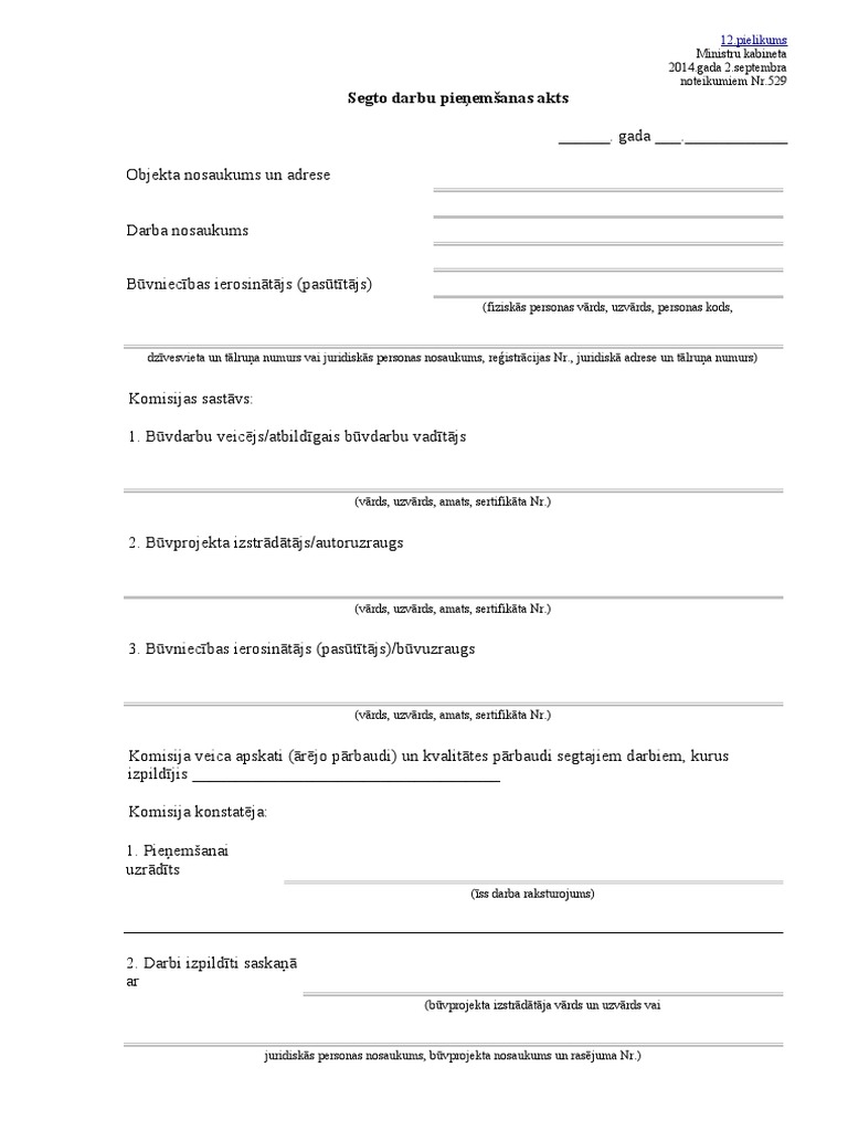 Segto Darbu Pienemsanas Akts 1010 - 10102014 | PDF