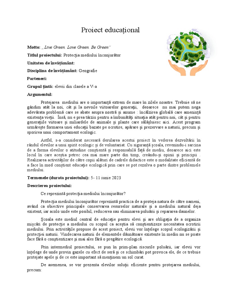 Proiect Educațional | PDF