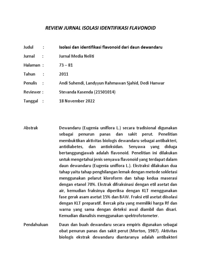 REVIEW JURNAL ISOLASI DAN IDENTIFIKASI FLAVONOID (STEVANDA kASENDA) PDF