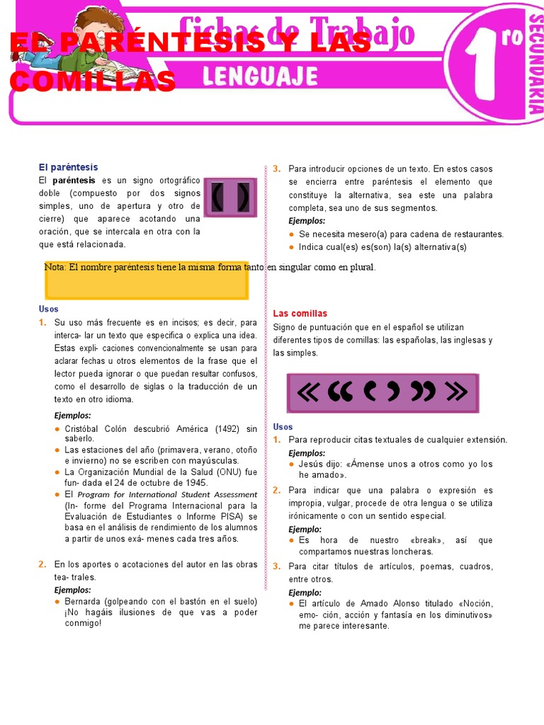 El Parentesis y Las Comillas para Primer Grado de Secundaria | PDF ...