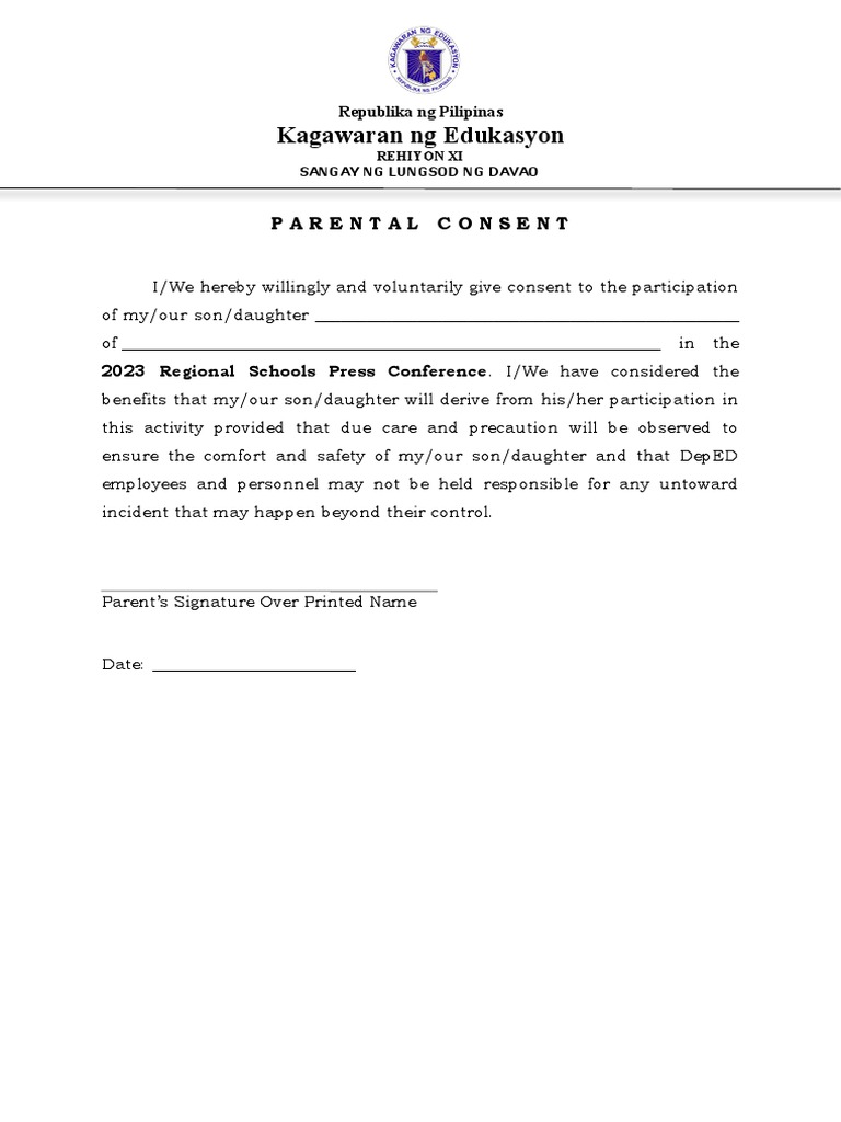 Parent Consent for School Event | PDF