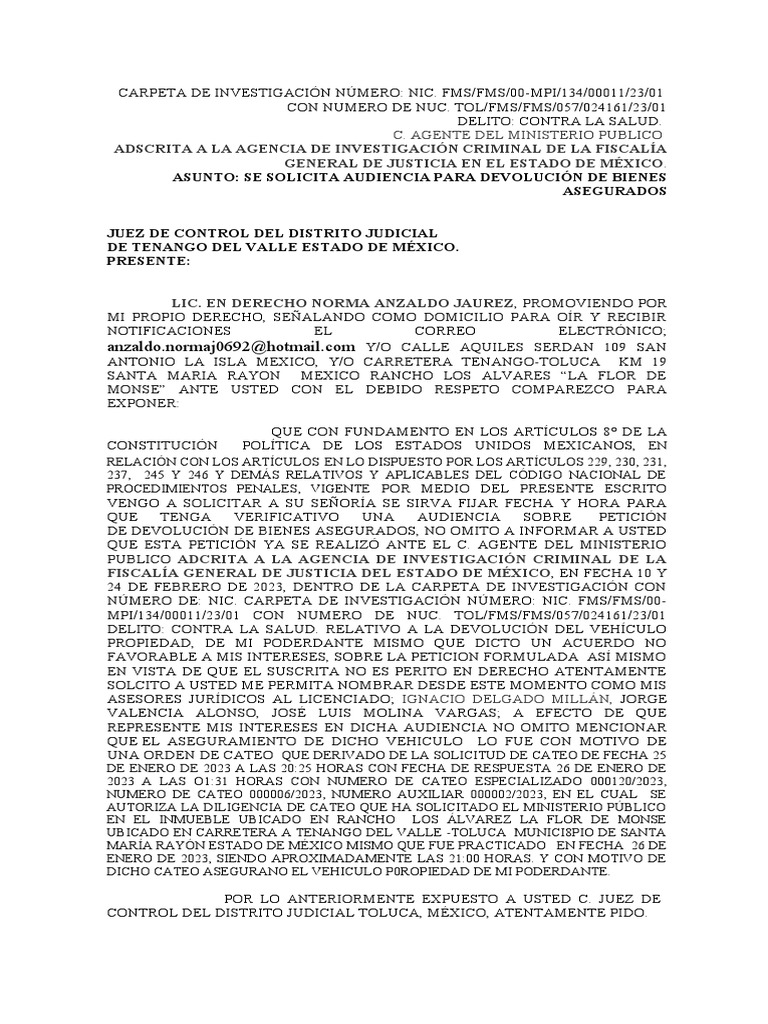 Escritos de La Lic Norma Anzaldo 11 de Abril de 2023 PDF México Gobierno