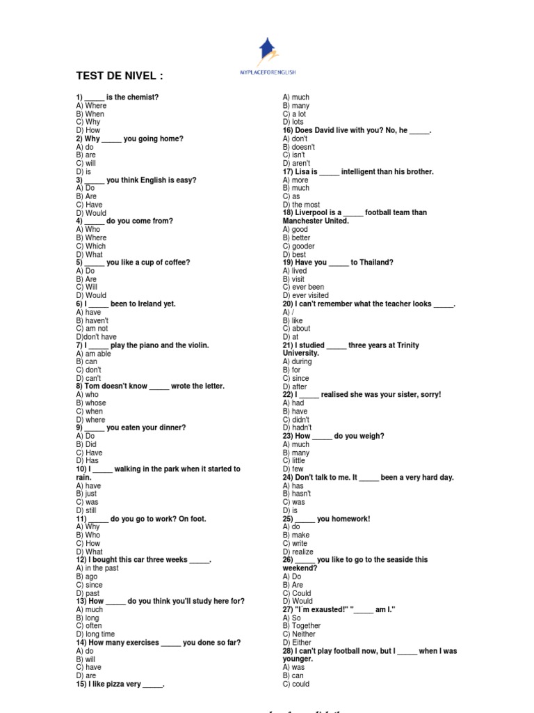 Test de Nivel de INGLÉS Leisure