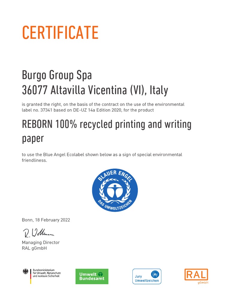 Certificato Blue Angel Eng PDF