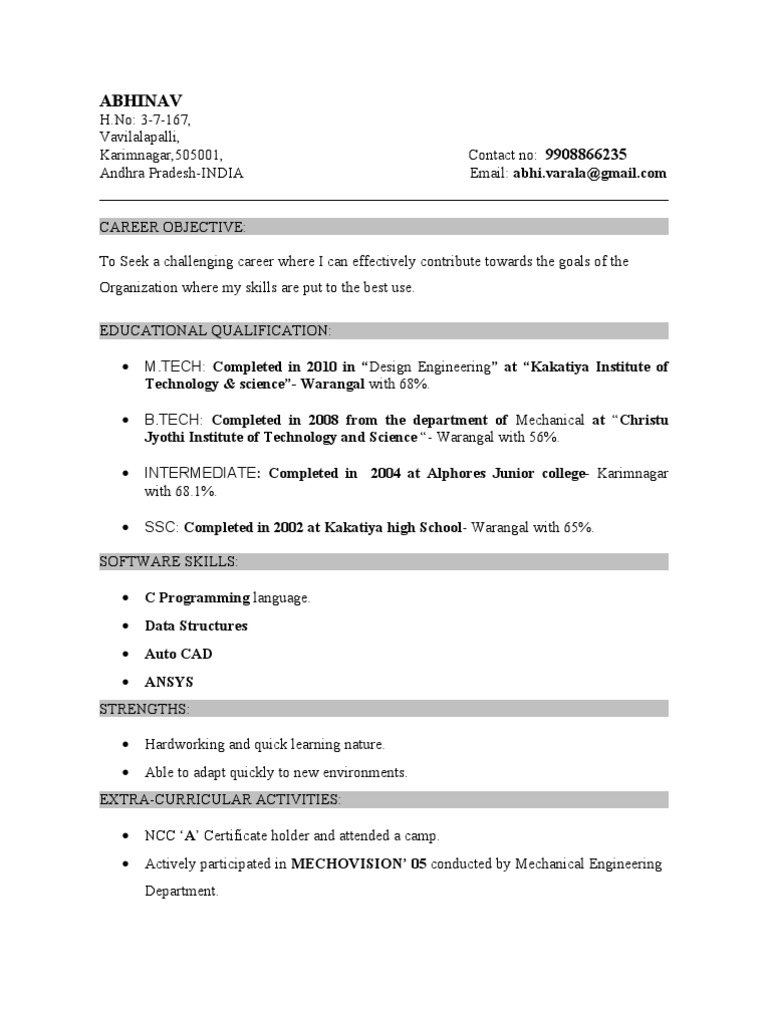 V. Abhinav's Engineering Resume | PDF