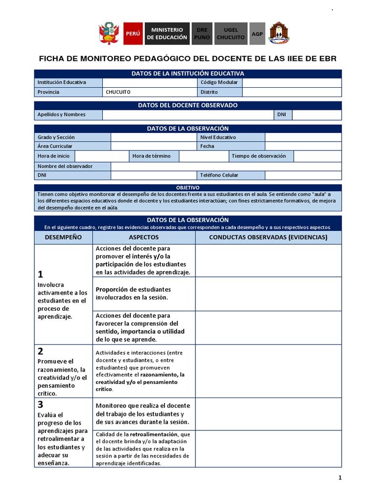 Ficha de Monitoreo Pedagógico Del Docente de Las Iiee de Ebr | PDF ...