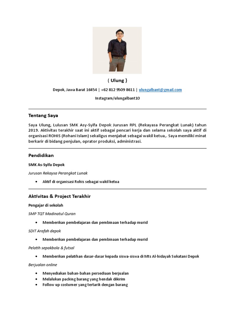 Contoh CV Lulusan SMK RPL dan TKJ | PDF