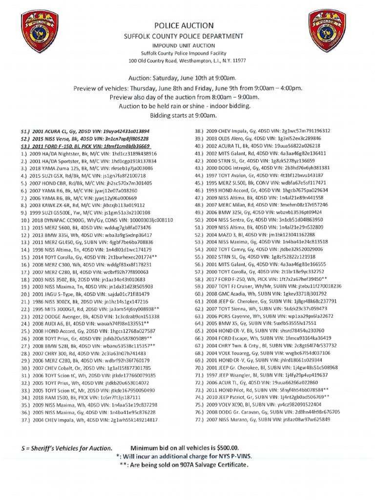 Suffolk Police June 2023 Vehicle Auction | PDF