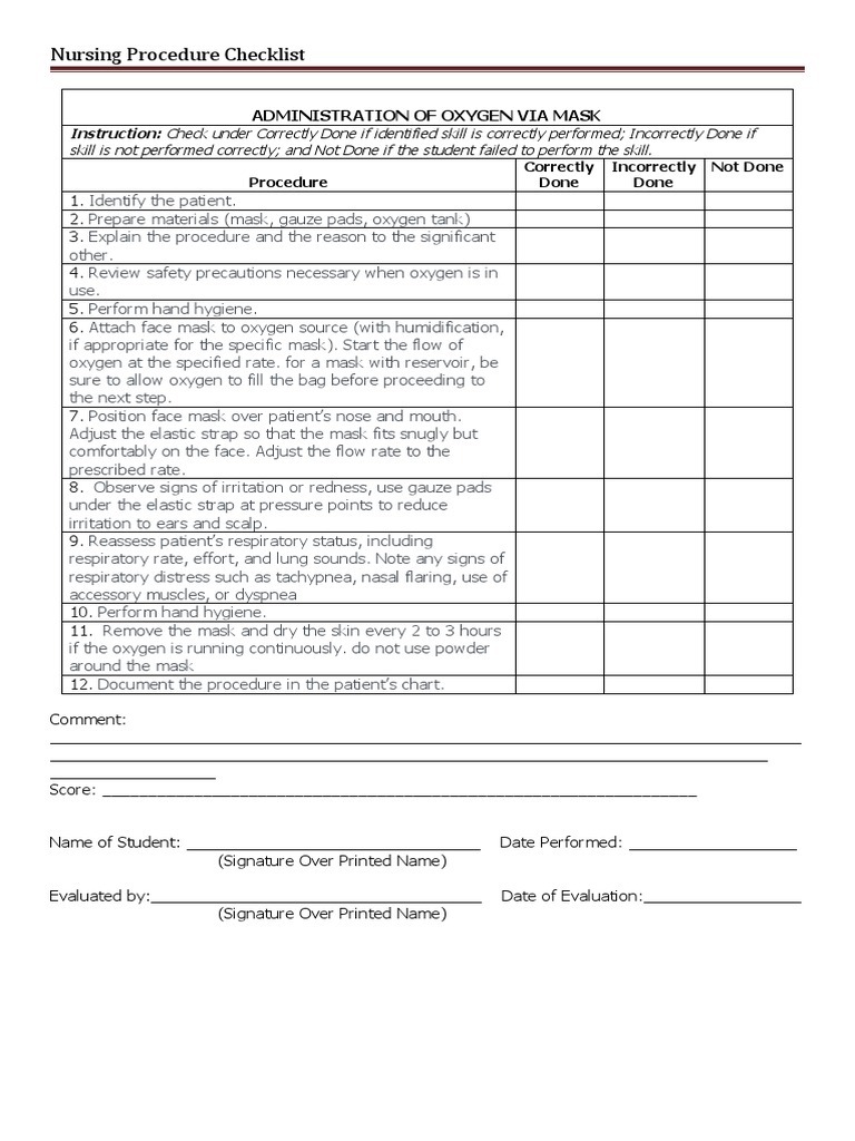 Administration of Oxygen Via Mask | PDF