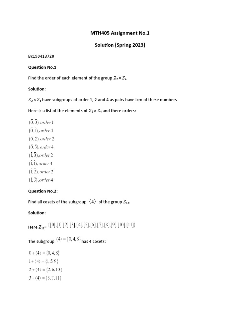 MTH405 Spring 2023 Assignment Solutions | PDF | Computers