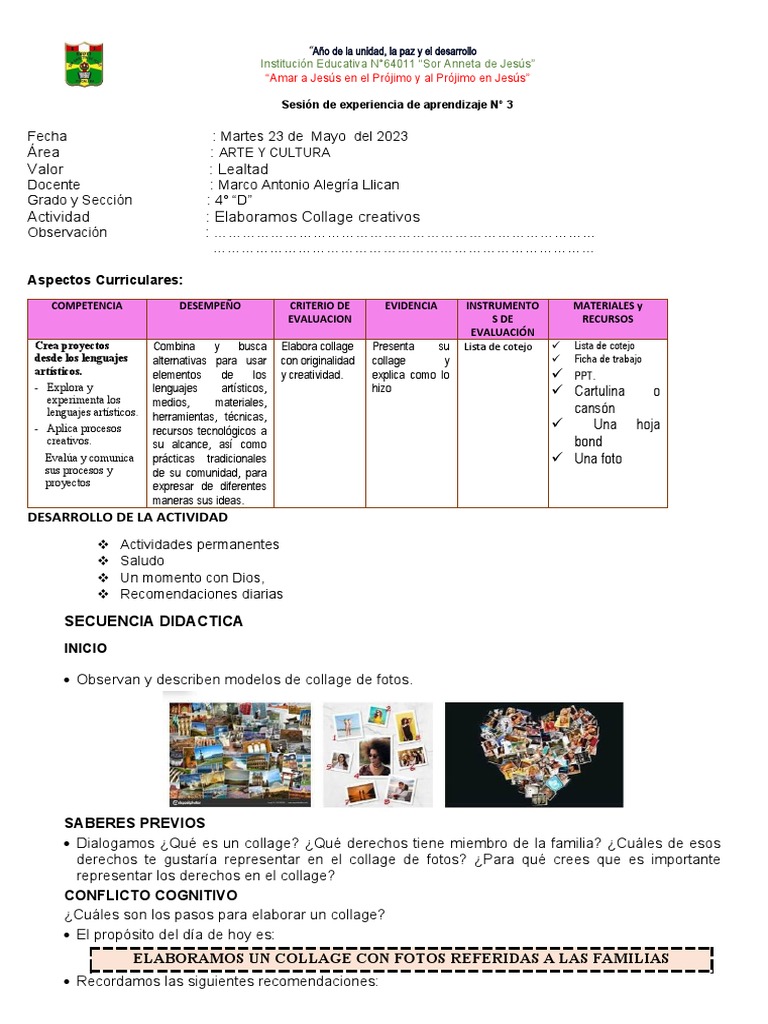 Sesion de Arte Collages Creativos | PDF | Evaluación | Collage