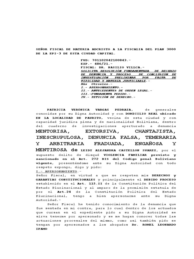 Rechazo de Denuncia | PDF | Derecho penal | Intención (Derecho Penal)