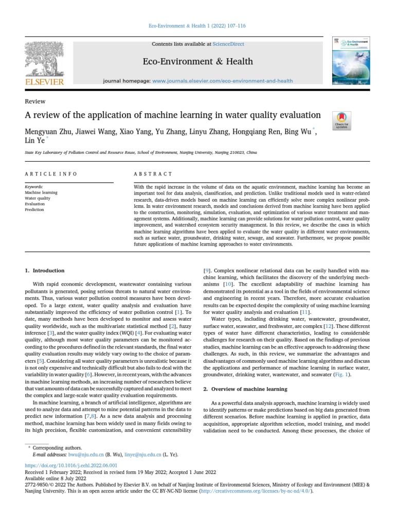 Machine Learning in Water Quality Evaluation | PDF | Machine Learning ...
