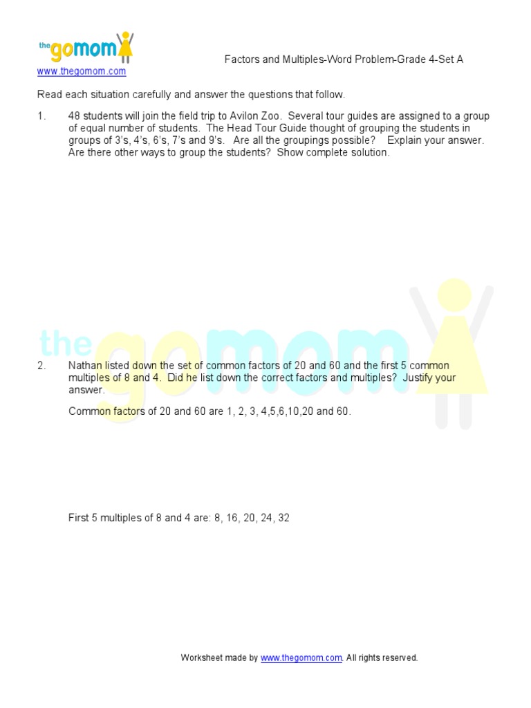 4th Grade Factor Word Problems Worksheet 1 | PDF