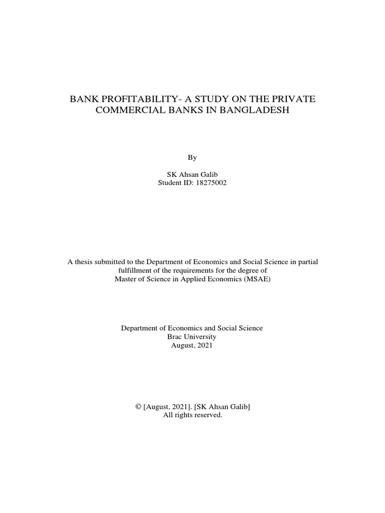 Bank profitability a study on the private commercial banks in