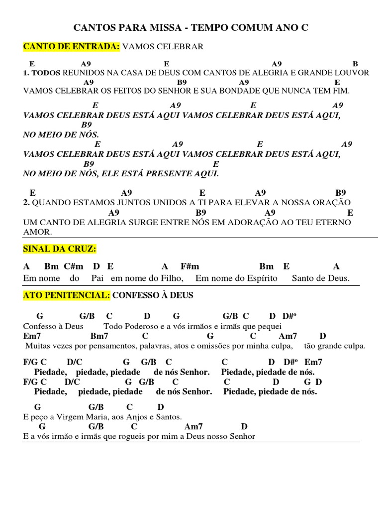 Cantos para Missa - Tempo Comum C | PDF | Eucaristia | Crença e ...